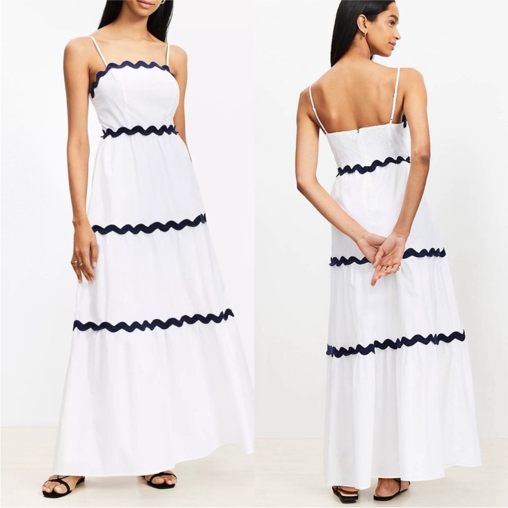 NWT Loft Beach Ric Rac Poplin Cotton Maxi Dress 10 $110